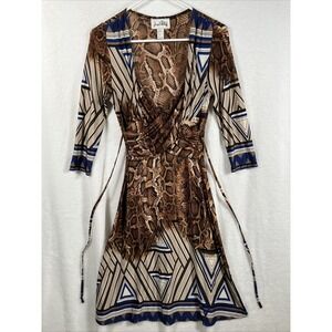 Joseph Ribkoff Animal Print Midi Dress 4 Fit Flare Stretch Knit Designer Bold